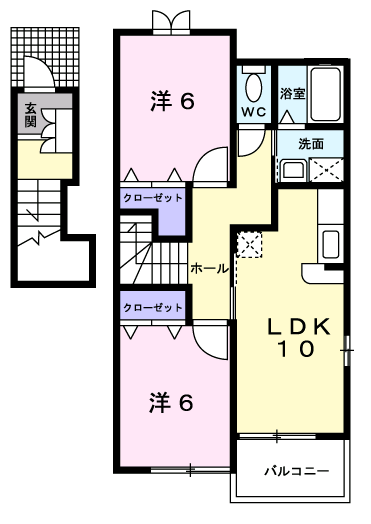 コンフォルターブルⅢ(2LDK/2階)の間取り写真