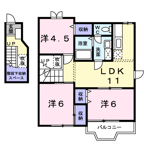 フォンテーヌ・Ⅱ(3LDK/2階)の間取り写真