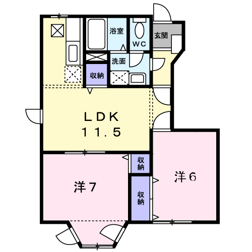 フォンテーヌ・Ⅱ(2LDK/1階)の間取り写真