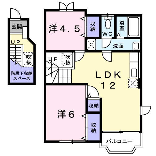 バーデンハイムⅢ(2LDK/2階)の間取り写真