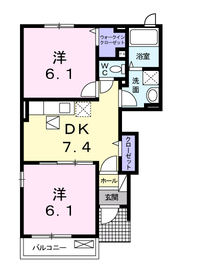 ベル・ソレイユⅢ(2DK/1階)の間取り写真