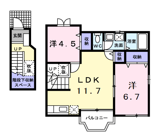 レジデンスⅠ(2LDK/2階)の間取り写真