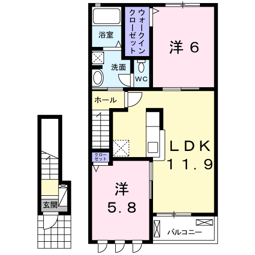 メゾン・ド・エムⅡ(2LDK/2階)の間取り写真