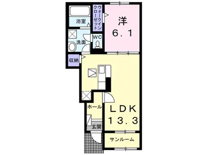 アンソレイユ壱番館 Ⅱ(1LDK/1階)の間取り写真