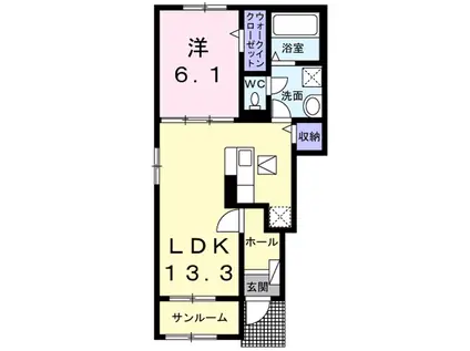 アンソレイユ壱番館 Ⅱ(1LDK/1階)の間取り写真