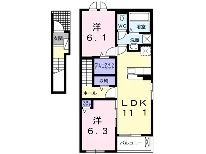 アンソレイユ壱番館 Ⅰ(2LDK/2階)の間取り写真