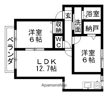 サンガーデン旭ヶ丘A・B(2LDK/1階)の間取り写真