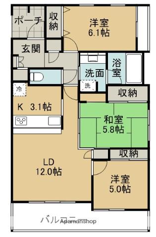 レヴィールガーデンつくば竹園(3LDK/4階)の間取り写真