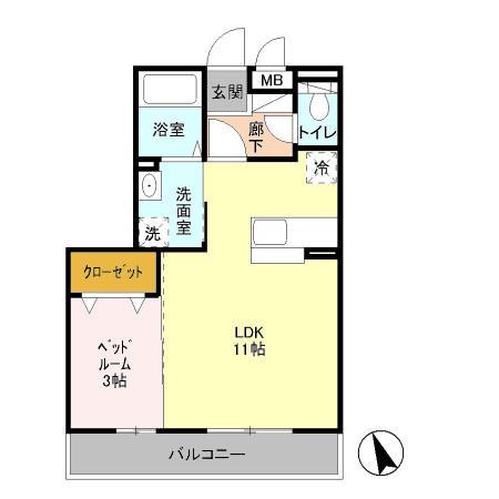 D-ROOM SAIGOU(1LDK/3階)の間取り写真