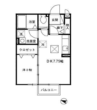 ブランシュ春日(1DK/1階)の間取り写真