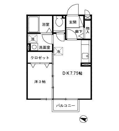 ブランシュ春日(1DK/2階)の間取り写真