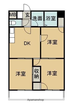 プレヴュー吾妻(3DK/4階)の間取り写真