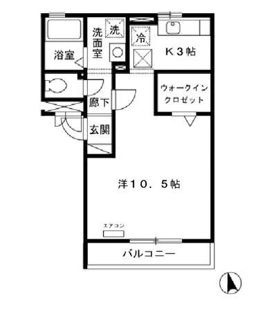 クレッセント(1K/2階)の間取り写真