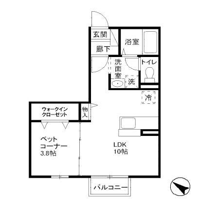 ミヤビーノ モナ(1LDK/1階)の間取り写真
