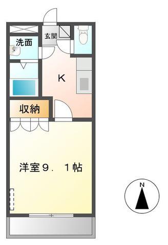 シャルトル1(1K/3階)の間取り写真