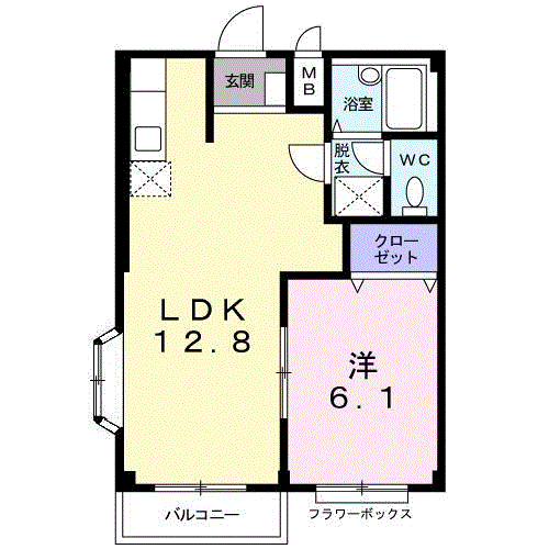 カーサ水海道(1LDK/2階)の間取り写真