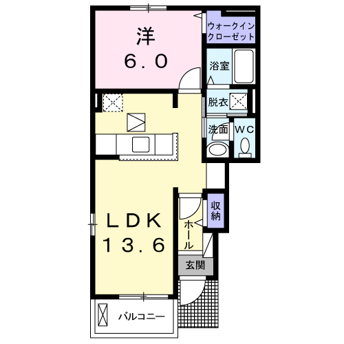 パレスジェリカⅡB(1LDK/1階)の間取り写真