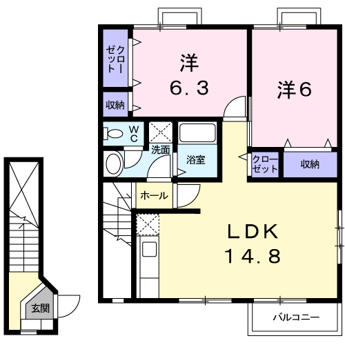 ラフィーネN(2LDK/2階)の間取り写真