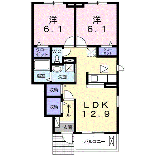 カラーリヴァーC(2LDK/1階)の間取り写真