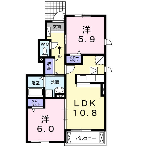 プログレスⅡ(2LDK/1階)の間取り写真