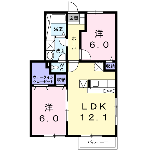 グリーンハイツ高見原Ⅱ参番館(2LDK/1階)の間取り写真