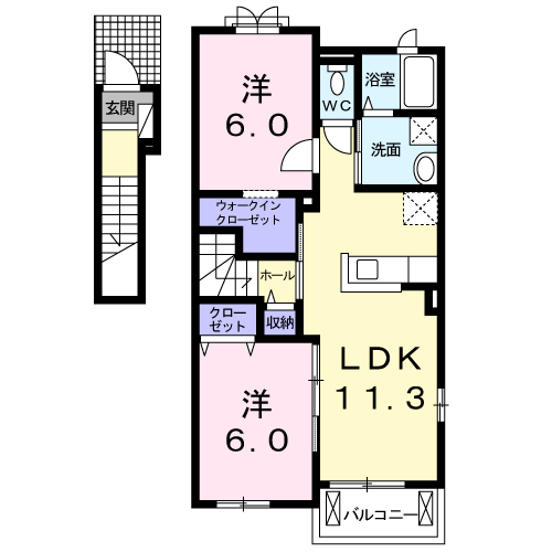 アプローズ(2LDK/2階)の間取り写真
