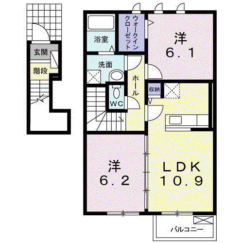 サンライズ1(2LDK/2階)の間取り写真