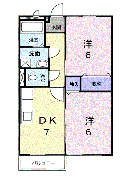ボヌールファミーユB(2DK/1階)の間取り写真
