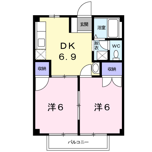 HATORI イースト(2DK/2階)の間取り写真