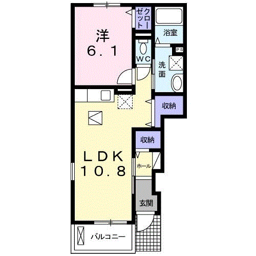 ヴェルデュ B(1LDK/1階)の間取り写真