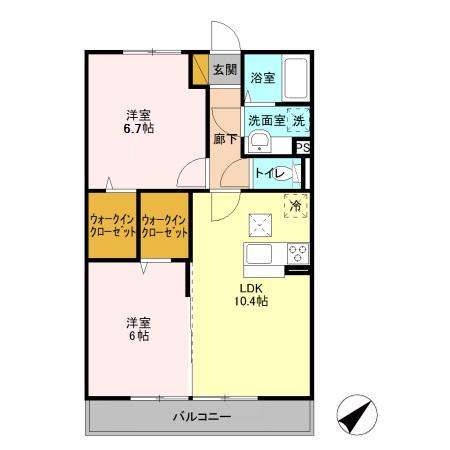 ブライト学園の森(2LDK/2階)の間取り写真