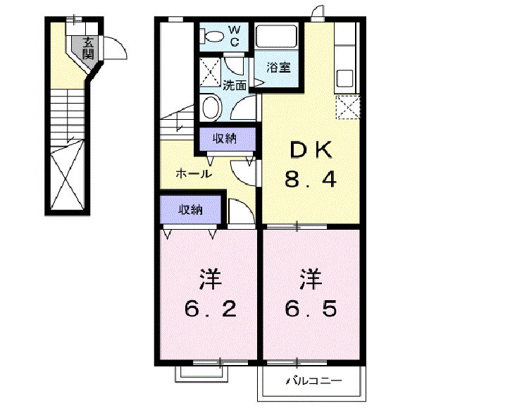サンプレイス3(2DK/2階)の間取り写真