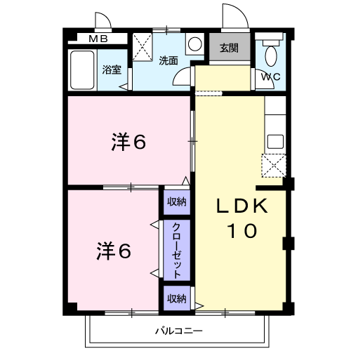 パルネット内藤A(2LDK/2階)の間取り写真