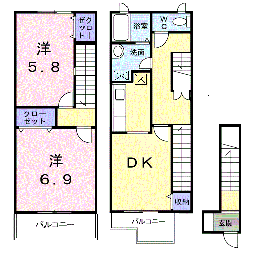 グレイスフル・B(2DK/2階)の間取り写真