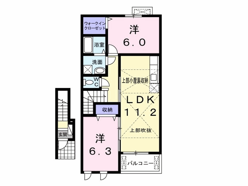 カーサ・セレーノA(2LDK/2階)の間取り写真