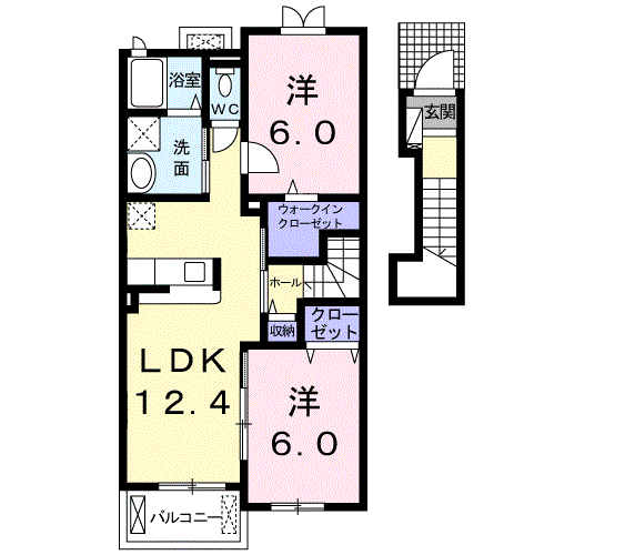 ドゥメゾンB(2LDK/2階)の間取り写真