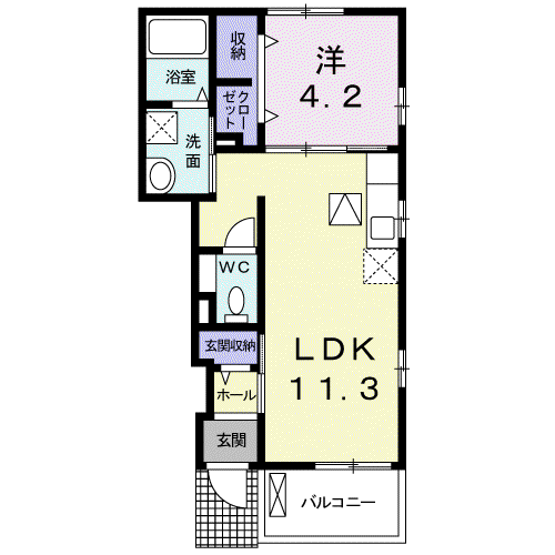 アイ コート Ⅰ 下妻(1LDK/1階)の間取り写真