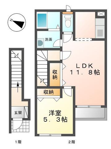 カサパルドⅡ(1LDK/2階)の間取り写真