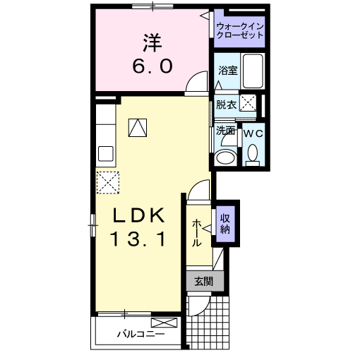 カーサ府中Ⅱ(1LDK/1階)の間取り写真