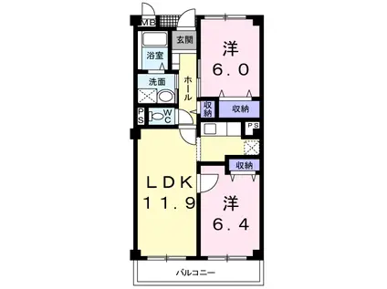 ブロッサム松山 N館(2LDK/2階)の間取り写真