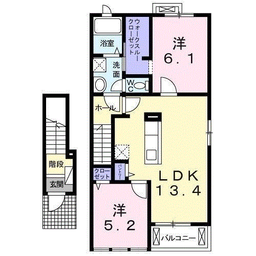 フォルシュⅠ(2LDK/2階)の間取り写真