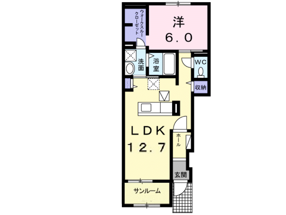 グランつくばⅡ(1LDK/1階)の間取り写真