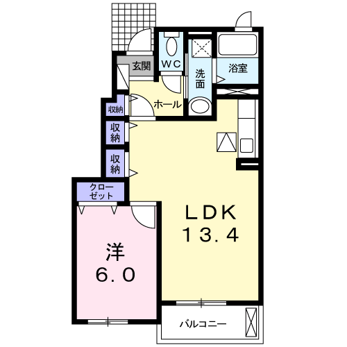 ミルトシューネ(1LDK/1階)の間取り写真