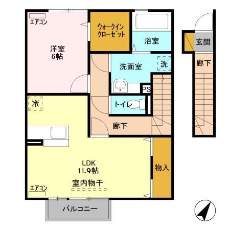 シュタットみどりのB(1LDK/2階)の間取り写真