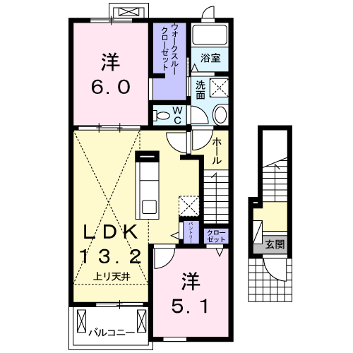スヴェニール ポルトⅡ(2LDK/2階)の間取り写真
