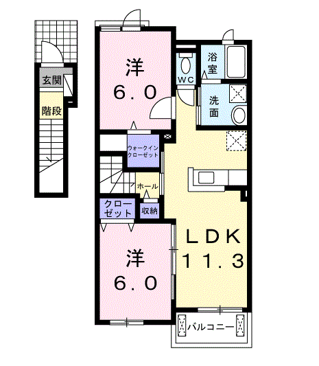 サンムーン ゴールドスターLV(2LDK/2階)の間取り写真