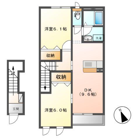FOREST COURT S(2DK/2階)の間取り写真