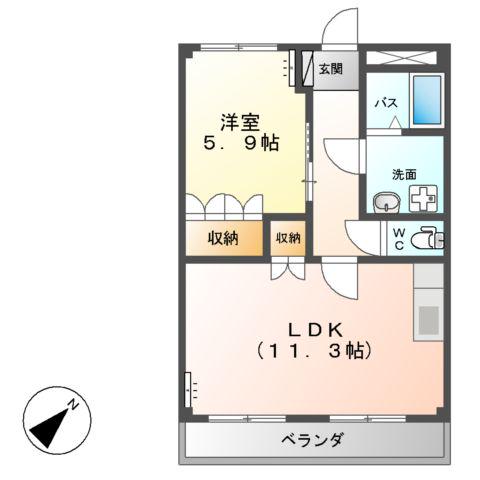 サンパレス南台(1LDK/2階)の間取り写真