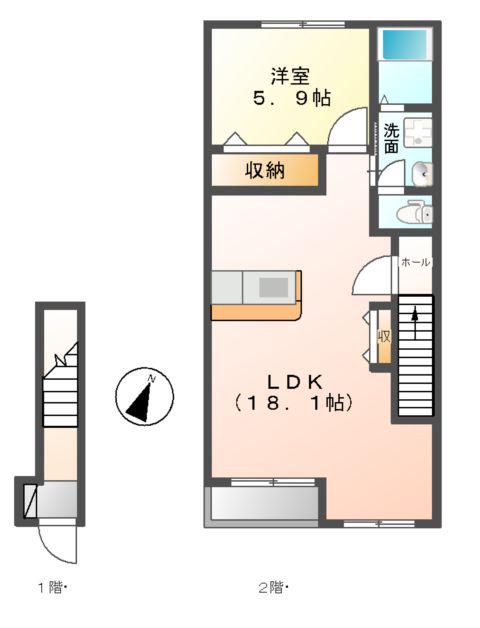 ALLEZ CREST NEO(1LDK/2階)の間取り写真