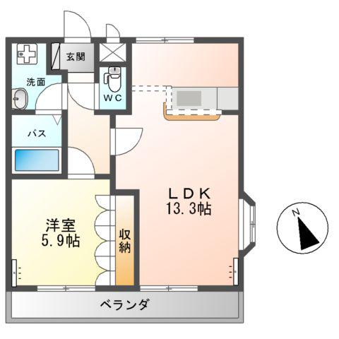 ASUNARO(1LDK/2階)の間取り写真
